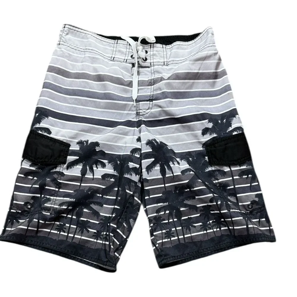 Hang Ten Black & Gray Palm Tree Swim Trunks